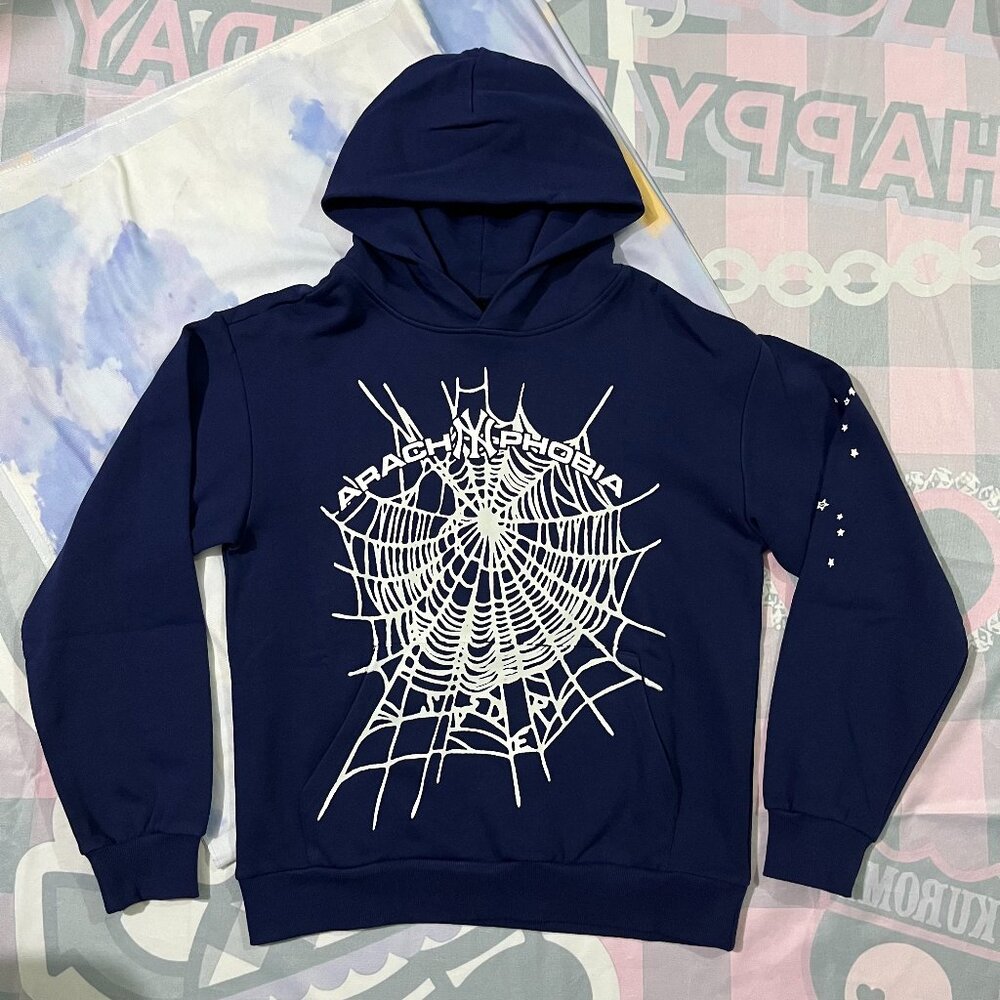 Sp5der Worldwide Arach Ny Phobia Navy Blue Hooded Sweatshirt